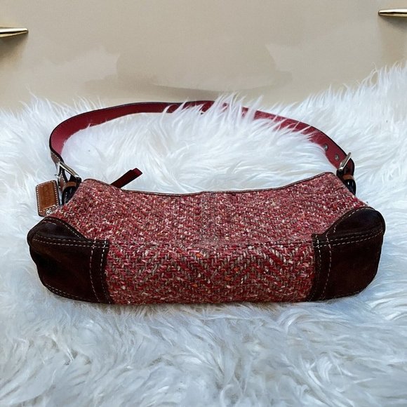Vintage Y2k Coach Hamptons Herringbone Wool Tweed Baguette Hand Bag - Picture 4 of 10